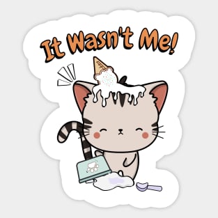 Funny tabby cat got caught stealing ice cream Sticker